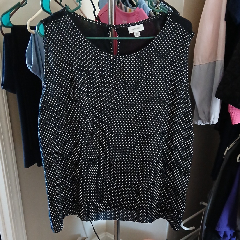 Avenue Black and White Polka Dot Tank Top